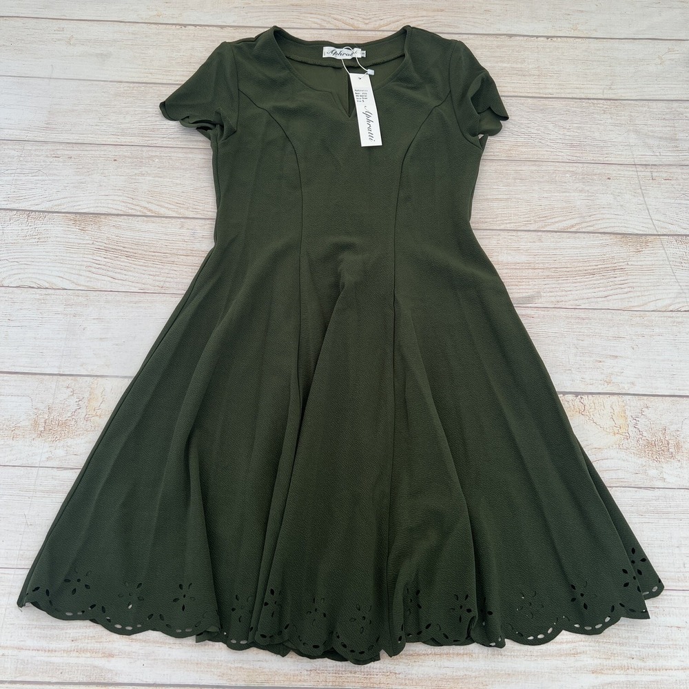 Aphratti Women Short Sleeve Cute Casual Summer Semi Formal A Line Green Dress S - Picture 5 of 14